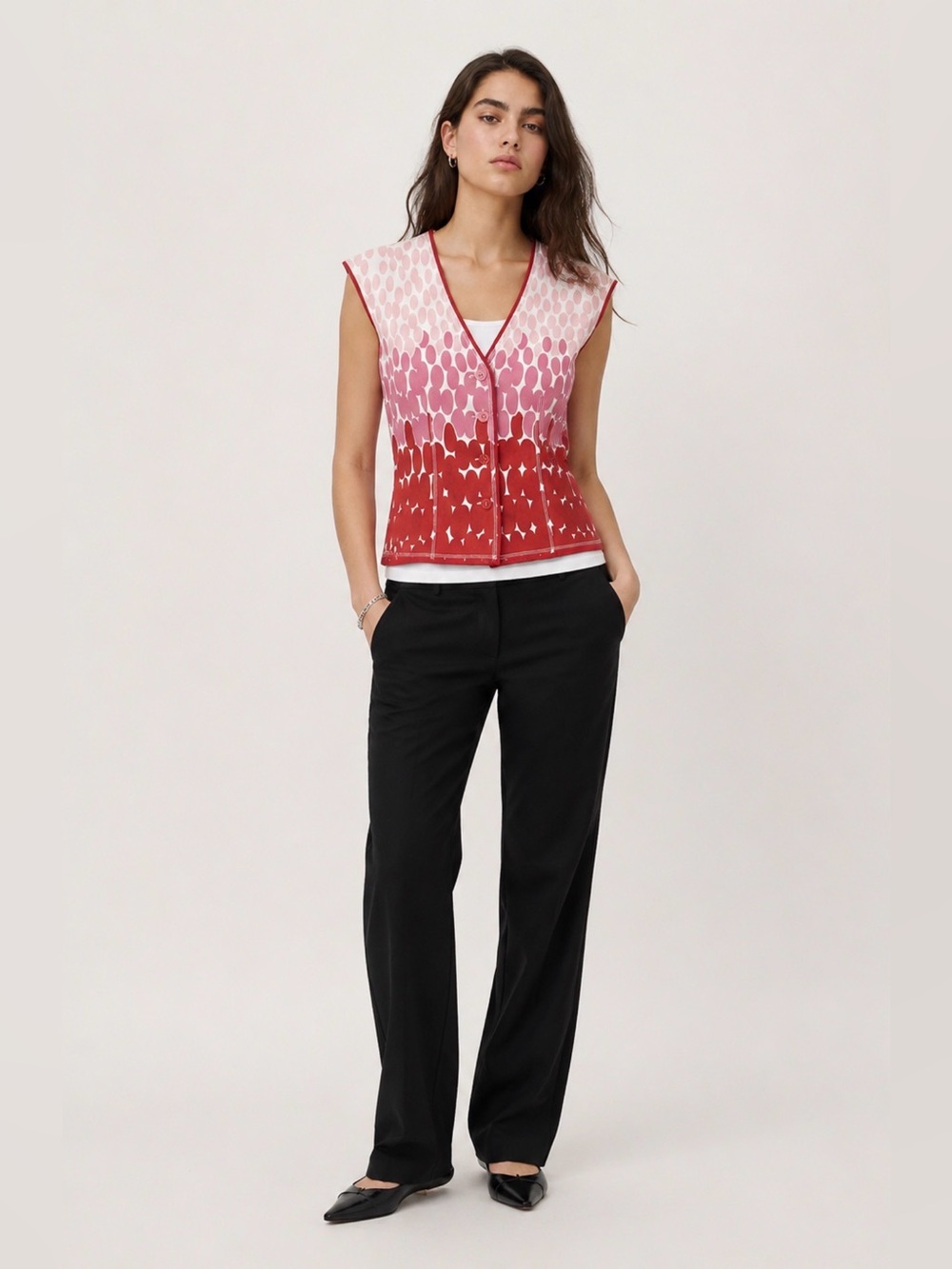 Vintage Marc Jacobs Pink Red Cotton Vest Y2K Mod Button Front Size 12 Large